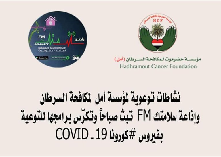– نشاطات توعوية لمؤسسة أمل لمكافحة السرطان بمخاطر كورونا –